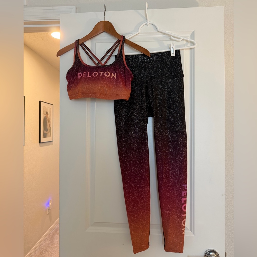 Peloton x With collab sparkle shimmer sports bra leggings set S/M pink orange